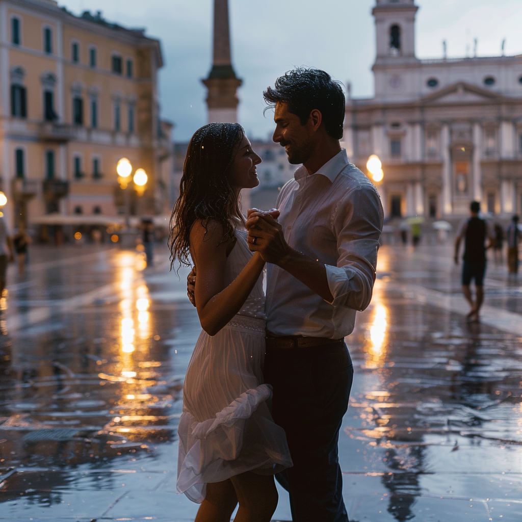 a man and woman dancing in the rain -intentional dating